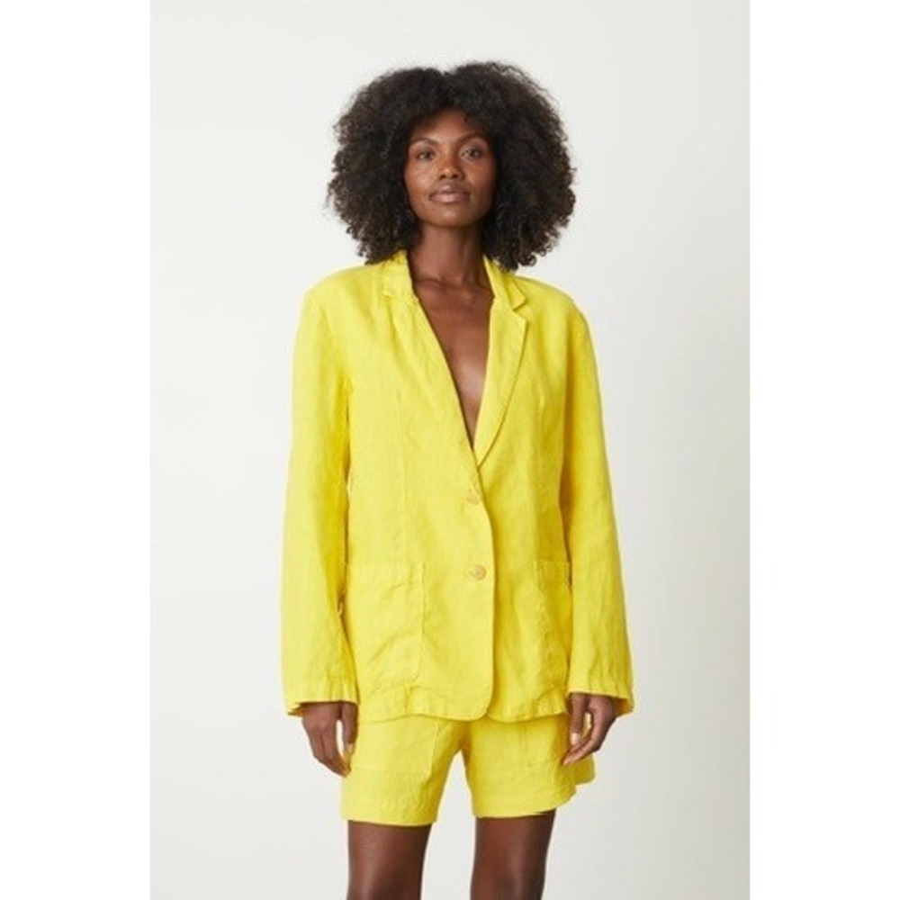 NWOT Velvet by Graham & Spencer Cassie Yellow Linen Blazer Womens XS Pockets